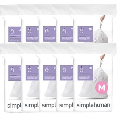 simplehuman Code M 200 Count, Dispenser Pack Custom Fit Liners, Drawstring Trash Bags, 45 Liter / 11.9 Gallon simplehuman Code M 200 Count, Dispenser Pack Custom Fit Liners, Drawstring Trash Bags, 45 Liter / 11.9 Gallon