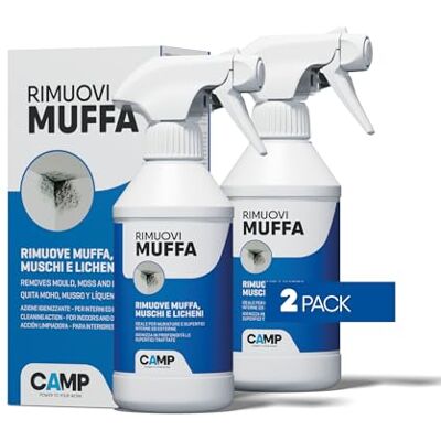 CAMP Rimuovi Muffa Antimuffa per Muri Interni ed Esterni ad Azione Rapida, Spray Antimuffa Igienizzante Pronto all'Uso, Ideale per Rimuovere Muffe, Muschi e Funghi Prodotti Pulizia Casa, 2x300ml CAMP Rimuovi Muffa Antimuffa per Muri Interni ed Esterni ad Azione Rapida, Spray Antimuffa Igienizzante Pronto all'Uso, Ideale per Rimuovere Muffe, Muschi e Funghi Prodotti Pulizia Casa, 2x300ml