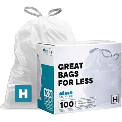 Plasticplace Sacchetti per la spazzatura su misura, compatibili con Simplehuman TRA175WH Code H, con cordoncino, 30-35 litri, 47 x 71 cm, colore: Bianco Plasticplace Sacchetti per la spazzatura su misura, compatibili con Simplehuman TRA175WH Code H, con cordoncino, 30-35 litri, 47 x 71 cm, colore: Bianco