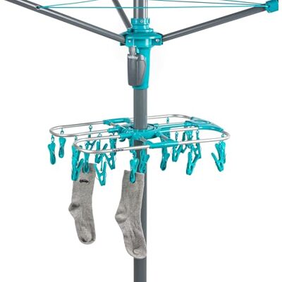 Beldray stendino per calze 2 in 1, 20 clip Design ovale da appendere, uso interno/esterno, si aggancia a stendibiancheria rotanti o fili, alluminio, grigio/blu Beldray stendino per calze 2 in 1, 20 clip Design ovale da appendere, uso interno/esterno, si aggancia a stendibiancheria rotanti o fili, alluminio, grigio/blu