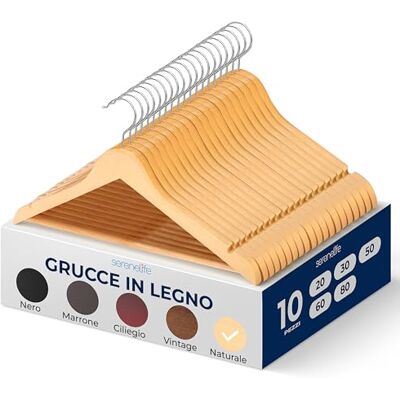 SereneLife Grucce Appendiabiti, 10 Stampelle Armadio in Legno, Appendiabiti Resistenti con Gancio Girevole a 360° e Tacche, Design Sottile per Felpe, Camicie, Giacche, Vestiti e Altro SereneLife Grucce Appendiabiti, 10 Stampelle Armadio in Legno, Appendiabiti Resistenti con Gancio Girevole a 360° e Tacche, Design Sottile per Felpe, Camicie, Giacche, Vestiti e Altro