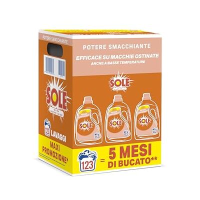 Sole Detersivo Lavatrice Potere Smacchiante 123 Lavaggi, Formula Igienizzante, Detersivo Lavatrice Liquido Potere Smacchiante, rimuove le macchie a basse temperature Sole Detersivo Lavatrice Potere Smacchiante 123 Lavaggi, Formula Igienizzante, Detersivo Lavatrice Liquido Potere Smacchiante, rimuove le macchie a basse temperature