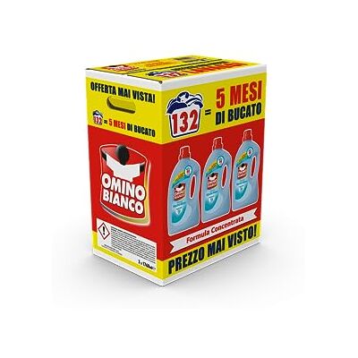Omino Bianco Detersivo Lavatrice, Muschio Bianco, 132 Lavaggi, 1760 ml x 3 Omino Bianco Detersivo Lavatrice, Muschio Bianco, 132 Lavaggi, 1760 ml x 3