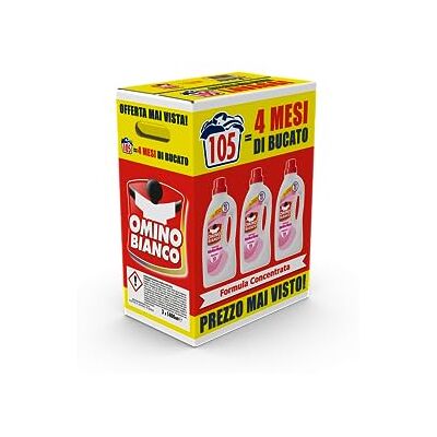 Omino Bianco Detersivo Lavatrice Liquido, 105 Lavaggi, Rispetta Colori e Tessuti, Fresco Profumo di Ninfea Rosa, 1400 ml x 3 Confezioni Omino Bianco Detersivo Lavatrice Liquido, 105 Lavaggi, Rispetta Colori e Tessuti, Fresco Profumo di Ninfea Rosa, 1400 ml x 3 Confezioni