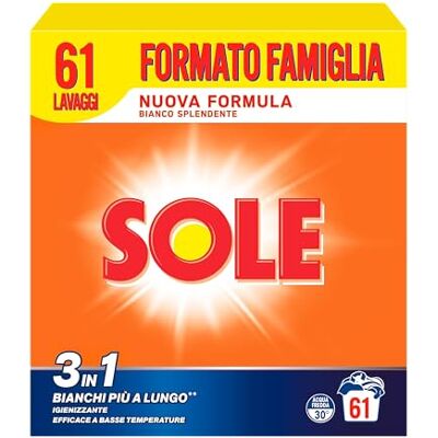 Sole Detersivo Lavatrice in Polvere Bianco Splendente 61 Misurini, 1 Confezione da 3,05 Kg Sole Detersivo Lavatrice in Polvere Bianco Splendente 61 Misurini, 1 Confezione da 3,05 Kg