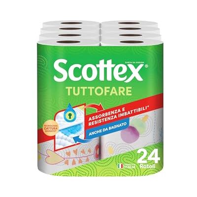 Scottex Tutto Fare, Carta Da Cucina, Morbida e Resistente, Ultra assorbente, Con Carta certificata FSC, 24 Maxi Rotoli Scottex Tutto Fare, Carta Da Cucina, Morbida e Resistente, Ultra assorbente, Con Carta certificata FSC, 24 Maxi Rotoli