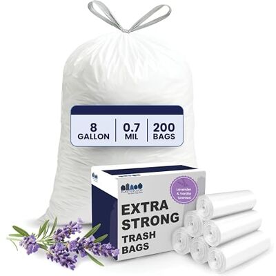 Plasticplace Sacchetti della spazzatura da 8 galloni, 0,7 ml, profumati alla lavanda e alla vaniglia, 55,9 x 55,9 cm, 200 pezzi, colore: bianco Plasticplace Sacchetti della spazzatura da 8 galloni, 0,7 ml, profumati alla lavanda e alla vaniglia, 55,9 x 55,9 cm, 200 pezzi, colore: bianco