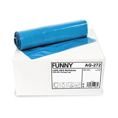 Funny Sacchi Della Spazzatura, in Ldpe, Capacita 120 L, Blu, 700 X 1100 mm, 250 Pezzi Funny Sacchi Della Spazzatura, in Ldpe, Capacita 120 L, Blu, 700 X 1100 mm, 250 Pezzi
