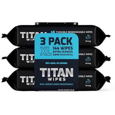 Titan Carta igienica umida biodegradabile extra grande e resistente – 3 confezioni da 144 salviettine umidificate XL 18 x 18 cm, 99% acqua, aloe e vitamina E, 0% alcool, resistenti e usa e getta Titan Carta igienica umida biodegradabile extra grande e resistente – 3 confezioni da 144 salviettine umidificate XL 18 x 18 cm, 99% acqua, aloe e vitamina E, 0% alcool, resistenti e usa e getta