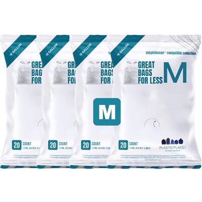 Plasticplace Sacchetti per la spazzatura compatibili con i pacchetti Code M │ White Coulisse Garbage Liners 12 galloni / 45 litri │ 54,6 cm x 78,1 cm (20 count/5 pezzi) Plasticplace Sacchetti per la spazzatura compatibili con i pacchetti Code M │ White Coulisse Garbage Liners 12 galloni / 45 litri │ 54,6 cm x 78,1 cm (20 count/5 pezzi)