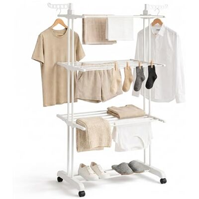 edihome , Stendino Verticale, Stendibiancheria Pieghevole 4 Livelli Con Ali Laterali, 35 Kg Acciaio Inox Con Ruote Salvaspazio Per Interno Ed Esterno (Bianco) edihome , Stendino Verticale, Stendibiancheria Pieghevole 4 Livelli Con Ali Laterali, 35 Kg Acciaio Inox Con Ruote Salvaspazio Per Interno Ed Esterno (Bianco)