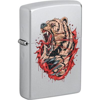 Zippo Fierce Bear, Accendino antivento stampato a colori, ricaricabile, design antivento, confezione regalo, made in USA, cromo satinato (cromo satinato) Zippo Fierce Bear, Accendino antivento stampato a colori, ricaricabile, design antivento, confezione regalo, made in USA, cromo satinato (cromo satinato)
