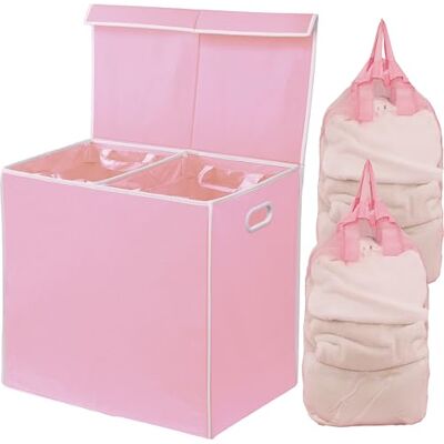 Simple Houseware Cesto per Biancheria Doppio con Coperchio e Sacchi per Biancheria Rimovibili, Rosa Simple Houseware Cesto per Biancheria Doppio con Coperchio e Sacchi per Biancheria Rimovibili, Rosa