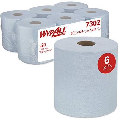 Wypall Panno in Carta per la Pulizia Industriale L20 , a Erogazione Centrale, 2 Veli, Colore Azzurro (6 Rotoli X 336 Fogli) Wypall Panno in Carta per la Pulizia Industriale L20 , a Erogazione Centrale, 2 Veli, Colore Azzurro (6 Rotoli X 336 Fogli)