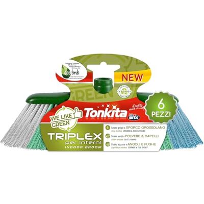Tonkita 6 Triplex Scopa da Interno Triplo Filo We like Green per Sporco Ostinato, Raccolta capelli ed Angoli e Fughe, Scopa Senza Manico da Interno con 3 Tipi di Setole, Made In Italy 6 Pezzi Tonkita 6 Triplex Scopa da Interno Triplo Filo We like Green per Sporco Ostinato, Raccolta capelli ed Angoli e Fughe, Scopa Senza Manico da Interno con 3 Tipi di Setole, Made In Italy 6 Pezzi