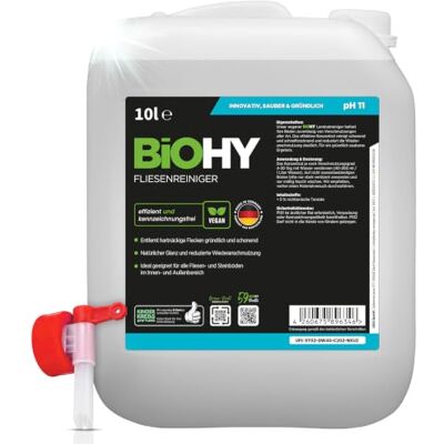 BIOHY Pulitore per piastrelle (Lattina da 10 Litri) + Rubinetto di scarico sviluppato appositamente per pavimenti in piastrelle lascia uno strato lucido repellente allo sporco (Fliesenreiniger) BIOHY Pulitore per piastrelle (Lattina da 10 Litri) + Rubinetto di scarico sviluppato appositamente per pavimenti in piastrelle lascia uno strato lucido repellente allo sporco (Fliesenreiniger)