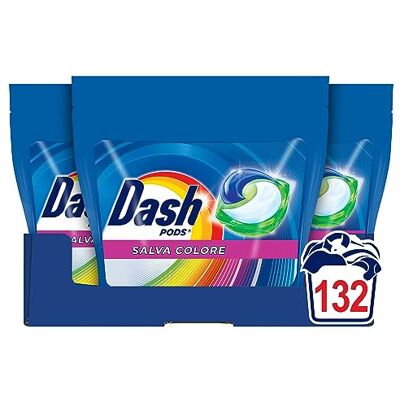 Dash Pods Detersivo Lavatrice In Capsule, 132 Lavaggi (44x3), Salva Colore, Mantiene Vivaci I Colori, Efficace Anche A Freddo E In Cicli Brevi Dash Pods Detersivo Lavatrice In Capsule, 132 Lavaggi (44x3), Salva Colore, Mantiene Vivaci I Colori, Efficace Anche A Freddo E In Cicli Brevi