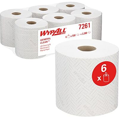 Wypall Panno in carta per la pulizia e la manutenzione ® L20 General Clean Rotoli a dispensazione centrale a 2 veli 6 rotoli x 550 panni in carta bianchi (totale 3.300) Wypall Panno in carta per la pulizia e la manutenzione ® L20 General Clean Rotoli a dispensazione centrale a 2 veli 6 rotoli x 550 panni in carta bianchi (totale 3.300)