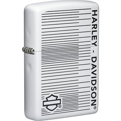 Zippo Accendino tempesta con motivo Harley Davidson, bianco opaco, stampa a colori, ricaricabile, riutilizzabile, antivento, confezione regalo, made in USA Zippo Accendino tempesta con motivo Harley Davidson, bianco opaco, stampa a colori, ricaricabile, riutilizzabile, antivento, confezione regalo, made in USA
