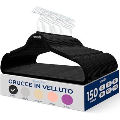 SereneLife Grucce Appendiabiti Antiscivolo in Velluto, Mega Confezione, 150 Stampelle Armadio, Set di Grucce Resistenti con Gancio Ruotabile a 360 Gradi, Appendiabiti per Maglioni, Felpe, Abiti SereneLife Grucce Appendiabiti Antiscivolo in Velluto, Mega Confezione, 150 Stampelle Armadio, Set di Grucce Resistenti con Gancio Ruotabile a 360 Gradi, Appendiabiti per Maglioni, Felpe, Abiti