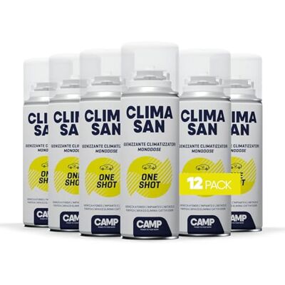 CAMP Climasan One Shot Spray Igienizzante Climatizzatore e Abitacolo Auto Monodose, Spray Pulizia Condizionatore ad Azione Purificante Ideale per Rimuovere Germi e Batteri, Made in Italy, 12x200ml CAMP Climasan One Shot Spray Igienizzante Climatizzatore e Abitacolo Auto Monodose, Spray Pulizia Condizionatore ad Azione Purificante Ideale per Rimuovere Germi e Batteri, Made in Italy, 12x200ml
