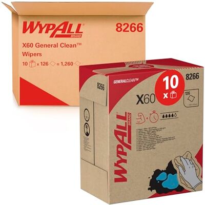 Wypall Panni X60 General Clean Panni per la pulizia 10 POP-UP Box da 126 panni per la pulizia bianchi (totale 1.260) Wypall Panni X60 General Clean Panni per la pulizia 10 POP-UP Box da 126 panni per la pulizia bianchi (totale 1.260)