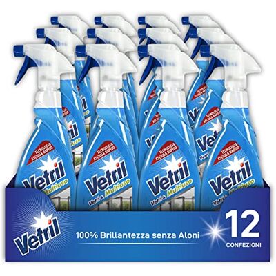 Vetril Detergente Spray Vetri e Multiuso con Ammoniaca, Azione Sgrassante e Tecnologia Asciuga Rapido, in Ecoflacone, 650 ml x 12 pezzi Vetril Detergente Spray Vetri e Multiuso con Ammoniaca, Azione Sgrassante e Tecnologia Asciuga Rapido, in Ecoflacone, 650 ml x 12 pezzi