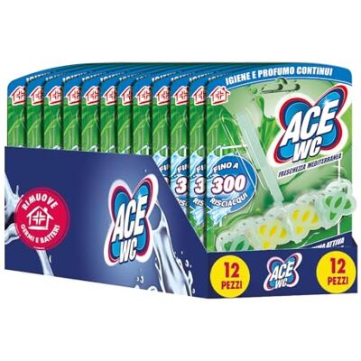 ACE Tavoletta WC Freschezza Mediterranea Anticalcare – Detergente WC con Schiuma Attiva, Profumo Agrumato, Igiene e Pulizia Continua del WC fino a 300 Risciacqui, Confezione da 12 pezzi ACE Tavoletta WC Freschezza Mediterranea Anticalcare – Detergente WC con Schiuma Attiva, Profumo Agrumato, Igiene e Pulizia Continua del WC fino a 300 Risciacqui, Confezione da 12 pezzi