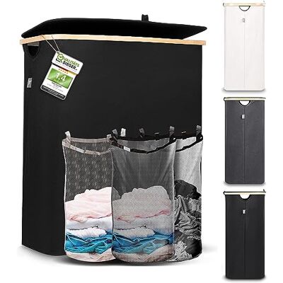HENNEZ Cesto Portabiancheria con Coperchio Nero 150L 3 Scomparti Cesta per Panni Sporchi in vimini Cesta Porta Biancheria Sporca per Bagno Cesto Portabiancheria Salvaspazio HENNEZ Cesto Portabiancheria con Coperchio Nero 150L 3 Scomparti Cesta per Panni Sporchi in vimini Cesta Porta Biancheria Sporca per Bagno Cesto Portabiancheria Salvaspazio