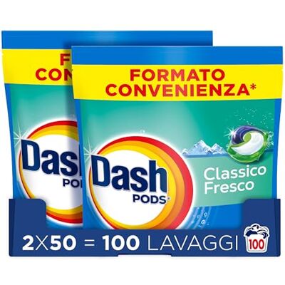 Dash Pods Detersivo Lavatrice In Capsule, 100 Lavaggi (2x50), Classico Fresco, Rimuove Le Macchie, Efficace A Freddo Anche E In Cicli Brevi Dash Pods Detersivo Lavatrice In Capsule, 100 Lavaggi (2x50), Classico Fresco, Rimuove Le Macchie, Efficace A Freddo Anche E In Cicli Brevi