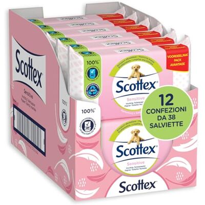 Scottex Sensitive, Carta Igienica Umidificata, Biodegradabile, Confezione Riciclabile, 456 Salviette (12x38) Scottex Sensitive, Carta Igienica Umidificata, Biodegradabile, Confezione Riciclabile, 456 Salviette (12x38)