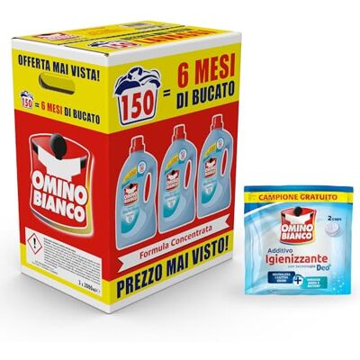Omino Bianco Detersivo Lavatrice, Muschio Bianco, 2000 ml x 3 + Omaggio Omino Bianco Detersivo Lavatrice, Muschio Bianco, 2000 ml x 3 + Omaggio