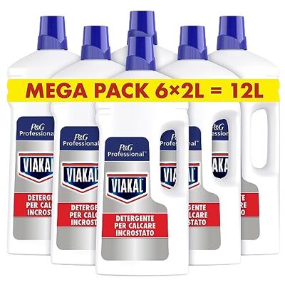 VIAKAL Professional Anticalcare Liquido, Formato 12 Litri (6 X 2L), Bagno, Efficace Contro Calcare e Sporco, Per Uso Professionale VIAKAL Professional Anticalcare Liquido, Formato 12 Litri (6 X 2L), Bagno, Efficace Contro Calcare e Sporco, Per Uso Professionale