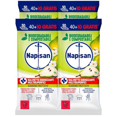 Napisan Salviette Igienizzanti Multisuperfici Fragranza Giardino Fruttato Rimuovono Germi e Batteri Biodegradabili Compostabili Versatili per Pulizia Quotidiana 4 Confezioni da 50 Salviette Napisan Salviette Igienizzanti Multisuperfici Fragranza Giardino Fruttato Rimuovono Germi e Batteri Biodegradabili Compostabili Versatili per Pulizia Quotidiana 4 Confezioni da 50 Salviette