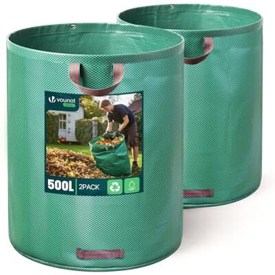 VOUNOT ® 2x 500L Sacchi da Giardinaggio Professionali, Sacco per Rifiuti da Giardino, Antistrappo, Idrorepellente, Riutilizzabile, Pieghevole VOUNOT ® 2x 500L Sacchi da Giardinaggio Professionali, Sacco per Rifiuti da Giardino, Antistrappo, Idrorepellente, Riutilizzabile, Pieghevole