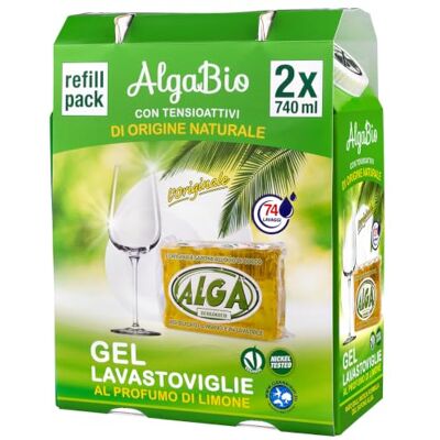ALGA BIO Gel Lavastoviglie con Profumo di Limone Formula Innovativa per Pulizia Efficace Bipack 740ml+740ml ALGA BIO Gel Lavastoviglie con Profumo di Limone Formula Innovativa per Pulizia Efficace Bipack 740ml+740ml