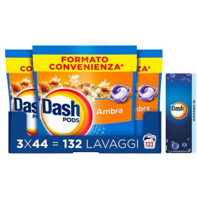 Dash Pods Detersivo Lavatrice in Capsule, 132 Lavaggi, Ambra + Omaggio Rimuove macchie, igienizza in 1 lavaggio, 3 additivi integrati, segnalibro in regalo Dash Pods Detersivo Lavatrice in Capsule, 132 Lavaggi, Ambra + Omaggio Rimuove macchie, igienizza in 1 lavaggio, 3 additivi integrati, segnalibro in regalo
