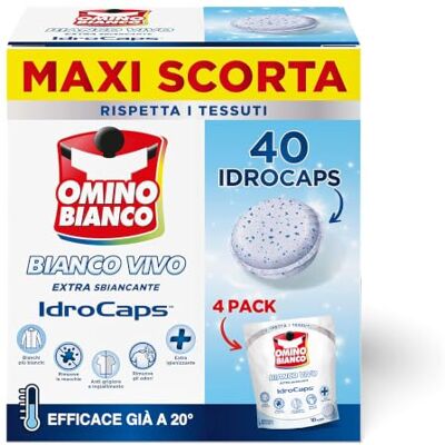 Omino Bianco Additivo Lavatrice Bianco Vivo Idrocaps, 10 Caps x 4 Ravviva il bianco e contrasta grigiore e ingiallimento, azione sbiancante e smacchiante, rendendoli più luminosi Omino Bianco Additivo Lavatrice Bianco Vivo Idrocaps, 10 Caps x 4 Ravviva il bianco e contrasta grigiore e ingiallimento, azione sbiancante e smacchiante, rendendoli più luminosi