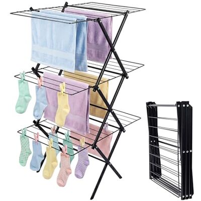 Relaxdays Stendibiancheria pieghevole 27 aste, A×L×P: 115×53,5×52 cm, nero Relaxdays Stendibiancheria pieghevole 27 aste, A×L×P: 115×53,5×52 cm, nero