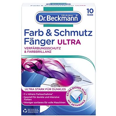 Dr. Beckmann Color & Strainer Ultra protezione del colore di lunga durata per bucato scuro e colori intensi ultra forte e con carbone attivo per la brillantezza del colore 10 salviette Dr. Beckmann Color & Strainer Ultra protezione del colore di lunga durata per bucato scuro e colori intensi ultra forte e con carbone attivo per la brillantezza del colore 10 salviette
