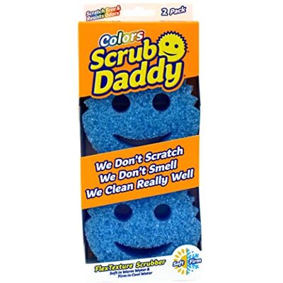 Scrub Daddy Colors Spugna Piatti Lavabile, Spugne Cucina e Bagno, Spugnette Lavapiatti Non Graffia con Design Morbido e Compatto FlexTexture, Lavabile in Lavastoviglie, 2 Pz Blu Scrub Daddy Colors Spugna Piatti Lavabile, Spugne Cucina e Bagno, Spugnette Lavapiatti Non Graffia con Design Morbido e Compatto FlexTexture, Lavabile in Lavastoviglie, 2 Pz Blu
