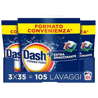 Dash Power Pods Detersivo Lavatrice In Capsule Extra Smacchiante, 105 Lavaggi (3x35), Rimuove anche le macchie secche da 7 giorni, per una pulizia impeccabile Dash Power Pods Detersivo Lavatrice In Capsule Extra Smacchiante, 105 Lavaggi (3x35), Rimuove anche le macchie secche da 7 giorni, per una pulizia impeccabile