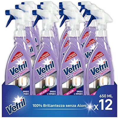 Vetril Detergente Spray Vetri e Specchi con Azione Anti Aloni, Rimozione di Impronte, Tecnologia Asciuga Rapido, In Ecoflacone, 650 ml x 12 pezzi Vetril Detergente Spray Vetri e Specchi con Azione Anti Aloni, Rimozione di Impronte, Tecnologia Asciuga Rapido, In Ecoflacone, 650 ml x 12 pezzi