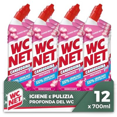 Wc Net Candeggina Gel Profumata, Detergente per Sanitari e Superfici, Azione Sbiancante e Igienizzante, Fragranza Flower Fresh, 700 ml x 12 Confezioni Wc Net Candeggina Gel Profumata, Detergente per Sanitari e Superfici, Azione Sbiancante e Igienizzante, Fragranza Flower Fresh, 700 ml x 12 Confezioni