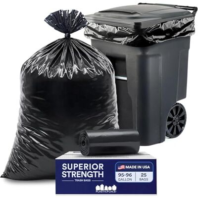 Plasticplace Sacchetti per la spazzatura da 95 galloni, 1,5 mil, 61 W x 68 H, nero, 25/caso Plasticplace Sacchetti per la spazzatura da 95 galloni, 1,5 mil, 61 W x 68 H, nero, 25/caso