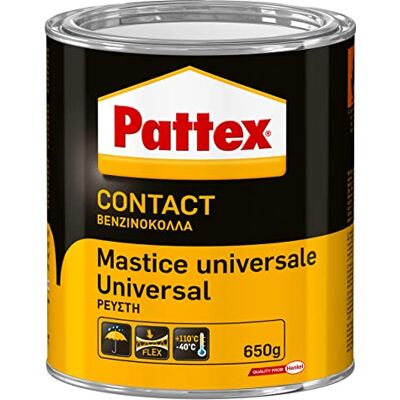Pattex Mastice Universale, Adesivo a Contatto Universale, Forte Presa Iniziale, Per Incollaggio Di Gomma, Cuoio, Moquettes, Feltro, Sughero Rapido, Non Macchia, latta da 650g Pattex Mastice Universale, Adesivo a Contatto Universale, Forte Presa Iniziale, Per Incollaggio Di Gomma, Cuoio, Moquettes, Feltro, Sughero Rapido, Non Macchia, latta da 650g