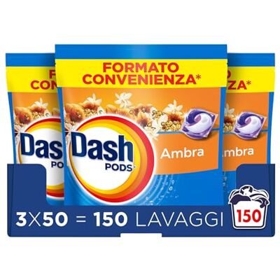 Dash Pods Detersivo Lavatrice In Capsule, 150 Lavaggi (3x50), Ambra, Rimuove le Macchie, Igienizza, Dona Freschezza, Brillantezza Per I Capi Dash Pods Detersivo Lavatrice In Capsule, 150 Lavaggi (3x50), Ambra, Rimuove le Macchie, Igienizza, Dona Freschezza, Brillantezza Per I Capi