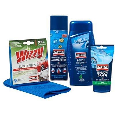AREXONS Car Care Lucidanti, Kit Composto da Pasta Rimuovi Graffi, Polish Rinnovante, Impermeabilizzante Anti Macchia, Panno Wizzy Superfibra, Kit Pulizia Auto AREXONS Car Care Lucidanti, Kit Composto da Pasta Rimuovi Graffi, Polish Rinnovante, Impermeabilizzante Anti Macchia, Panno Wizzy Superfibra, Kit Pulizia Auto