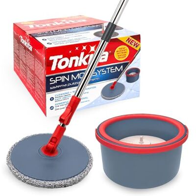 Tonkita SPIN MOP Sistema Lavapavimenti con Secchio a Doppia Vasca, Mocio con Testa Rotante 360°, Pulizia Profonda con Microfibre Ultra-Cleaning, Lavaggio e Risciacquo Automatico Tonkita SPIN MOP Sistema Lavapavimenti con Secchio a Doppia Vasca, Mocio con Testa Rotante 360°, Pulizia Profonda con Microfibre Ultra-Cleaning, Lavaggio e Risciacquo Automatico