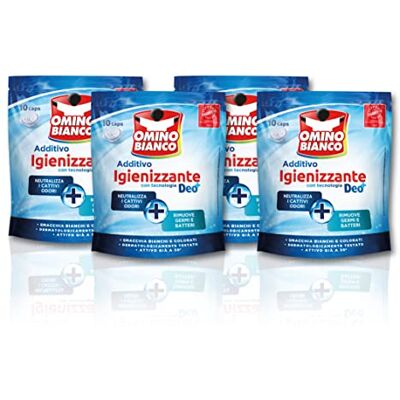 Omino Bianco Additivo Lavatrice Igienizzante Idrocaps, Capsule Idrosolubili per Bucato, Tecnologia Deo+, Contro Batteri e Cattivi Odori, 10 Caps x 4 Confezioni Omino Bianco Additivo Lavatrice Igienizzante Idrocaps, Capsule Idrosolubili per Bucato, Tecnologia Deo+, Contro Batteri e Cattivi Odori, 10 Caps x 4 Confezioni